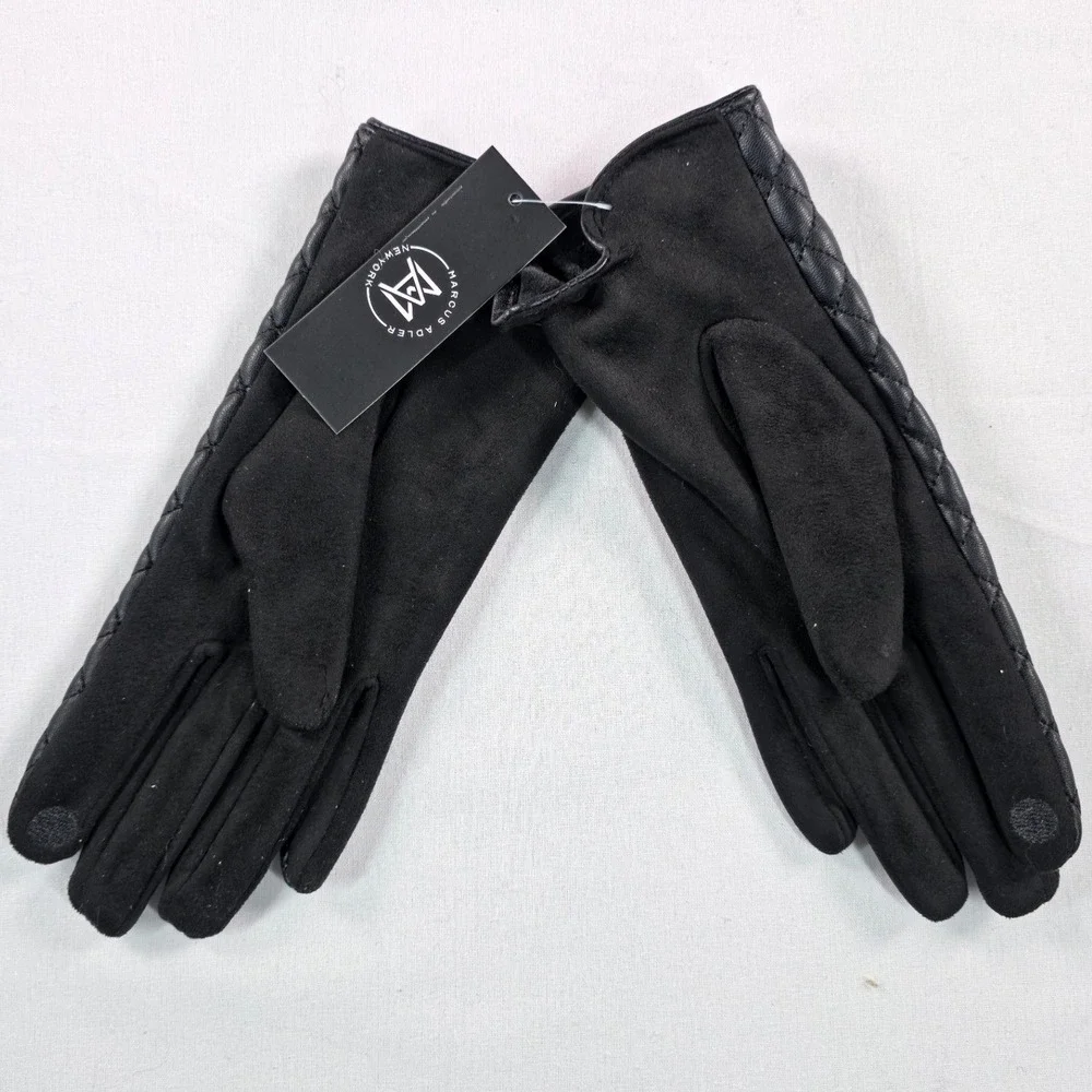 Marcus Adler Women Gloves One Size Black Quilted Faux Leather Touchscreen NWT